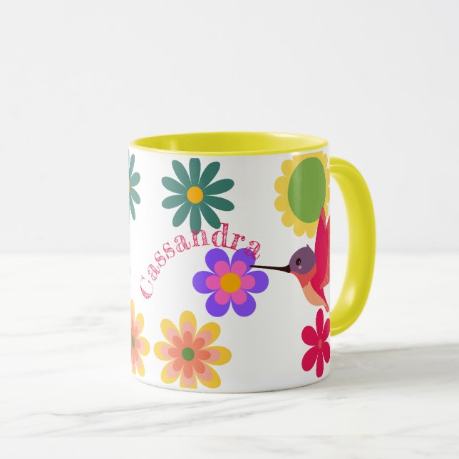 Personalisierter Hummingvogel und Blume Tasse (VorderseiteRechts)