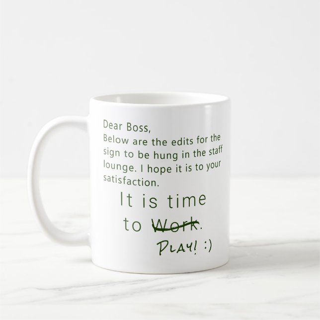 Personalisierter Humorer Office Work Play Boss, gr Kaffeetasse (Links)