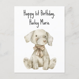 Personalisierter Hund als Kuscheltier zum ersten G Postkarte