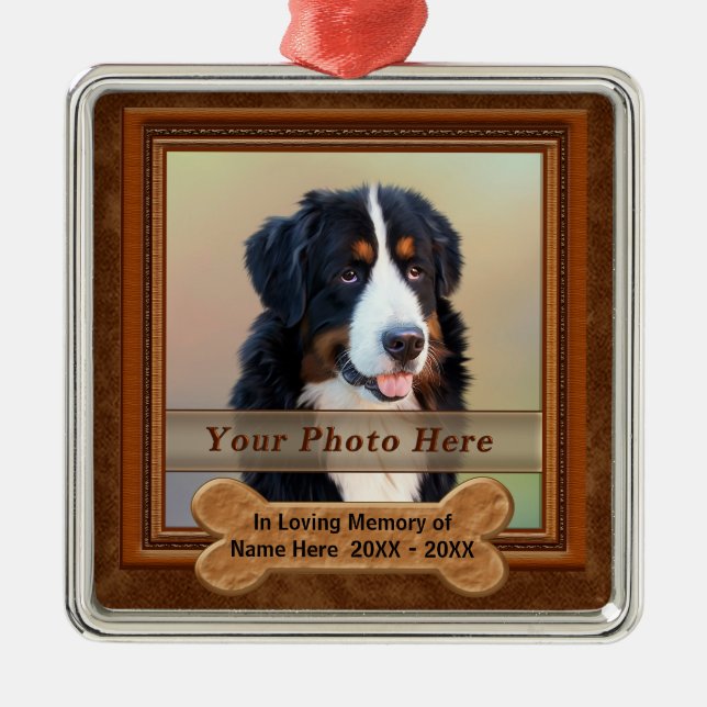Personalisierter Hund Erinnerungsgeschenke IHR Silbernes Ornament (Vorne)