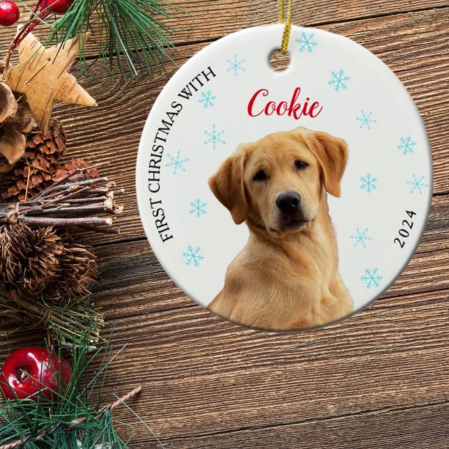 Personalisierter Hund Foto Erstes Weihnachtsfest Keramik Ornament (Von Creator hochgeladen)