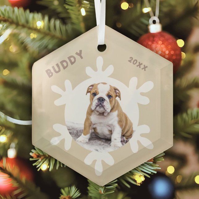 Personalisierter Hund Hausname Foto Schneeflocken Ornament Aus Glas (Von Creator hochgeladen)