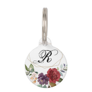 Personalisierter Hund-ID-Tag White Roses Gold Geo Haustiermarke