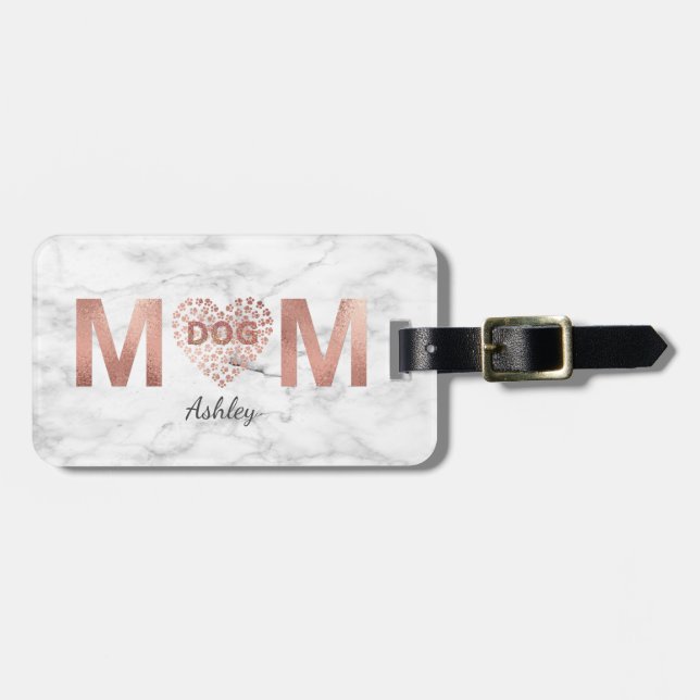 Personalisierter Hund Mama Rose Gold Paw Prints He Gepäckanhänger (Vorderseite horizontal)