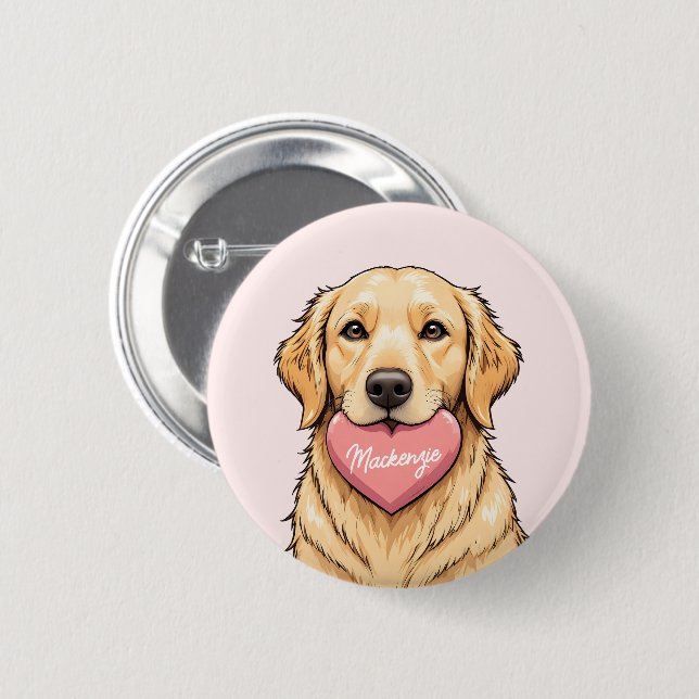 Personalisierter Hund mit Herz Frohen Valentinstag Button (Vorne & Hinten)