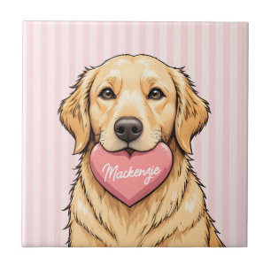 Personalisierter Hund mit rosa Herz Fliese