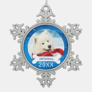 Personalisierter Hund verziert Foto-Weihnachten Schneeflocken Zinn-Ornament