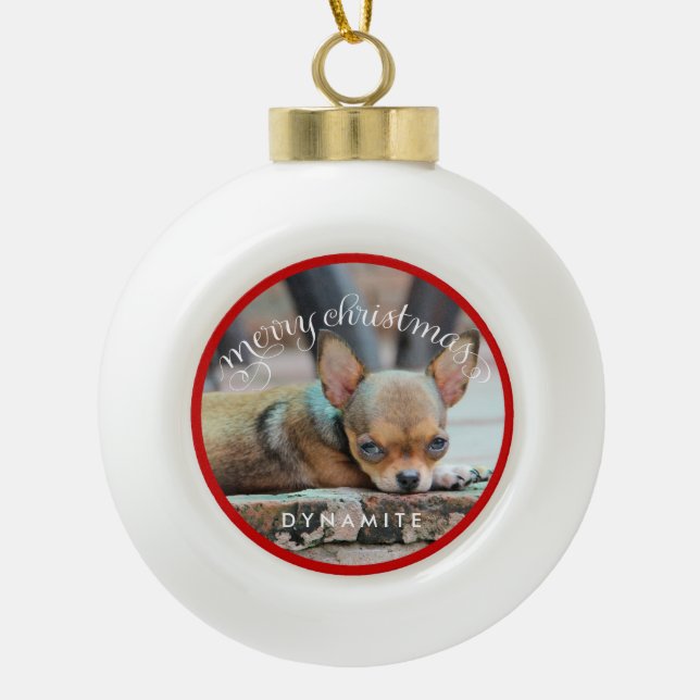 Personalisierter Hund Weihnachtsschmuck Keramik Ba Keramik Kugel-Ornament (Vorderseite)