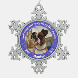 Personalisierter Hunde-Memorial Blue Paw-Ausdruck Schneeflocken Zinn-Ornament