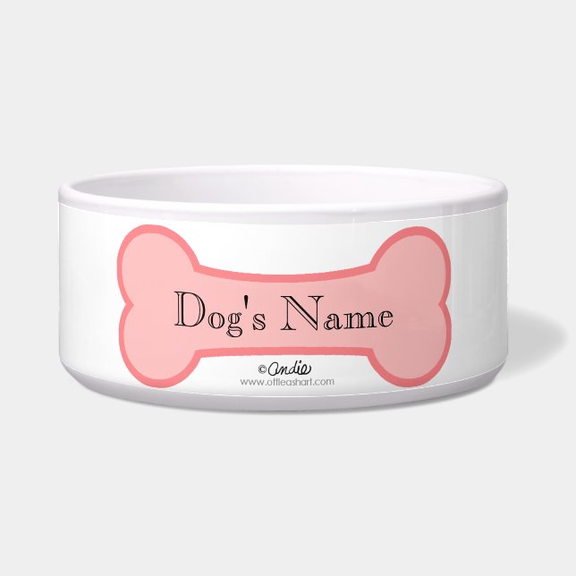 Personalisierter Hundekugel mit rosa Knochen Napf (Vorderseite)