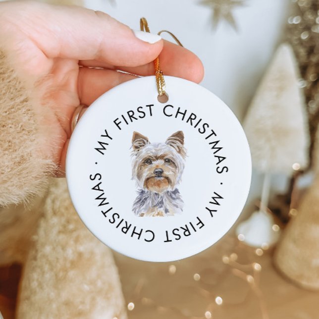 Personalisierter Hundename Yorkie Mein erstes Weih Keramik Ornament (Von Creator hochgeladen)