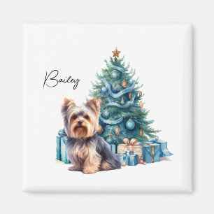 Personalisierter Hundename Yorkie mit Weihnachtsba Magnet