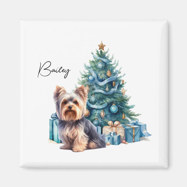 Personalisierter Hundename Yorkie mit Weihnachtsba Magnet (Vorne)