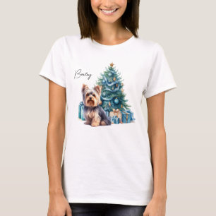 Personalisierter Hundename Yorkie mit Weihnachtsba T-Shirt