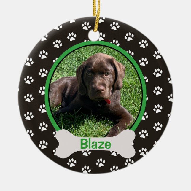 Personalisierter Hundepaw Foto-Pfosten Keramik Ornament (Vorne)
