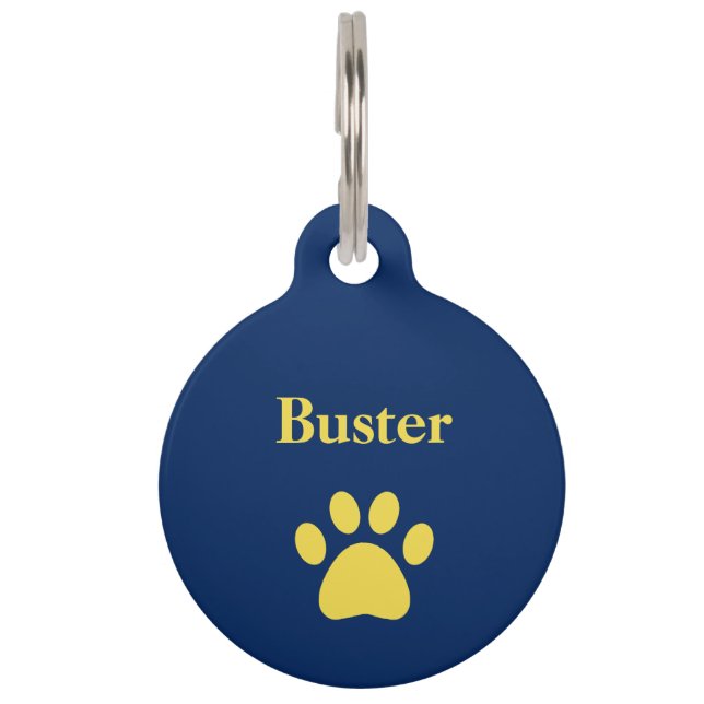 Personalisierter Hundepaw Print Blue Yellow Haustiermarke (Vorderseite)