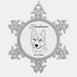 Personalisierter Husky Christbaumschmuck Schneeflocken Zinn-Ornament
