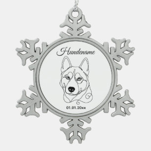 Personalisierter Husky Christbaumschmuck Schneeflocken Zinn-Ornament