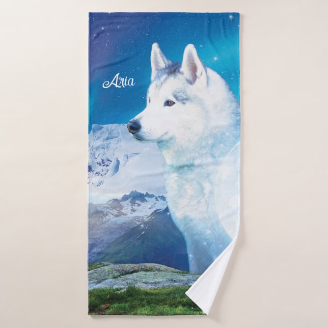 Personalisierter Husky-Hund Badehandtuch (Badehandtuch)