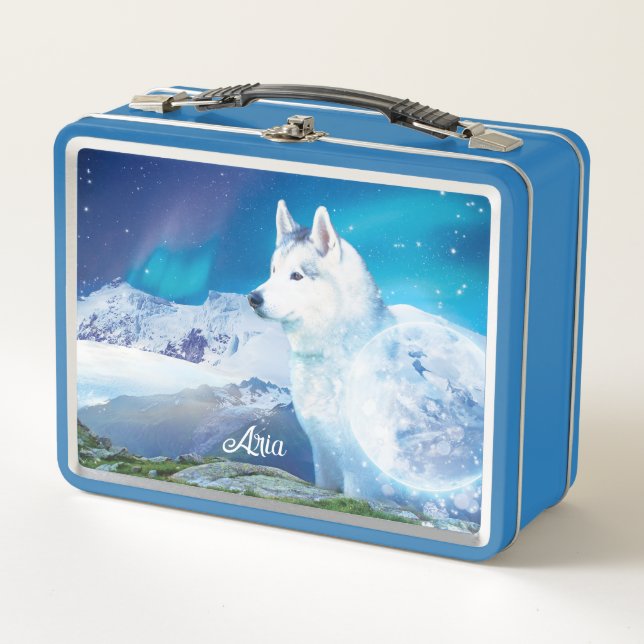 Personalisierter Husky-Hund Metall Brotdose (Vorderseite)