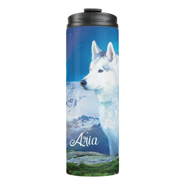 Personalisierter Husky-Hund Thermosbecher (Vorderseite)