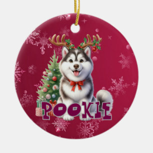 Personalisierter Husky Weihnachtsgebäck Keramik Ornament
