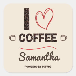 Personalisierter Ich liebe Kaffeebohnen-Name Quadratischer Aufkleber