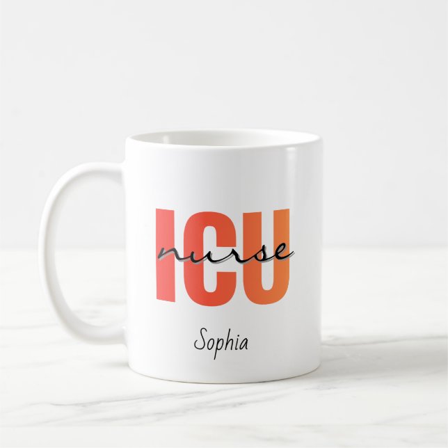 Personalisierter ICU-Krankenschwester-Name Kaffeetasse (Links)