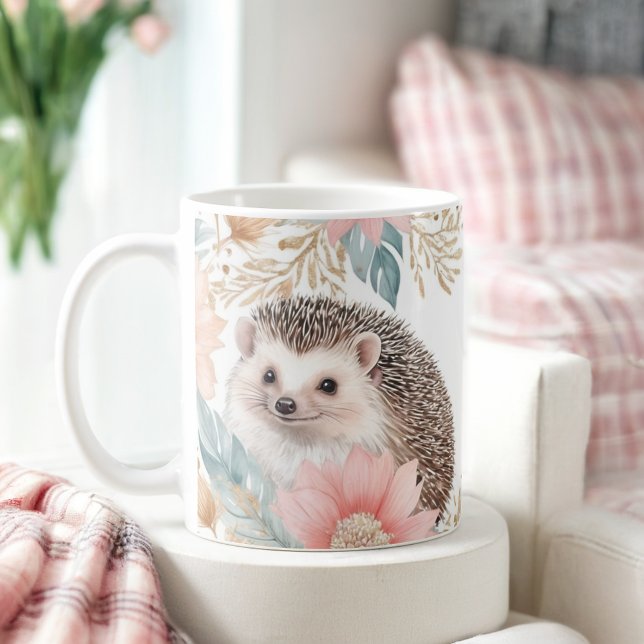 Personalisierter Igel und Blumenrahmen Kaffeetasse (Von Creator hochgeladen)