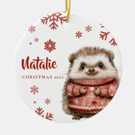 Personalisierter Igel Weihnachten Schneeflocke Keramik Ornament