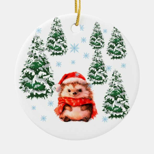 Personalisierter Igel-Weihnachtsschmuck 2025, Gesc Keramik Ornament (Vorne)