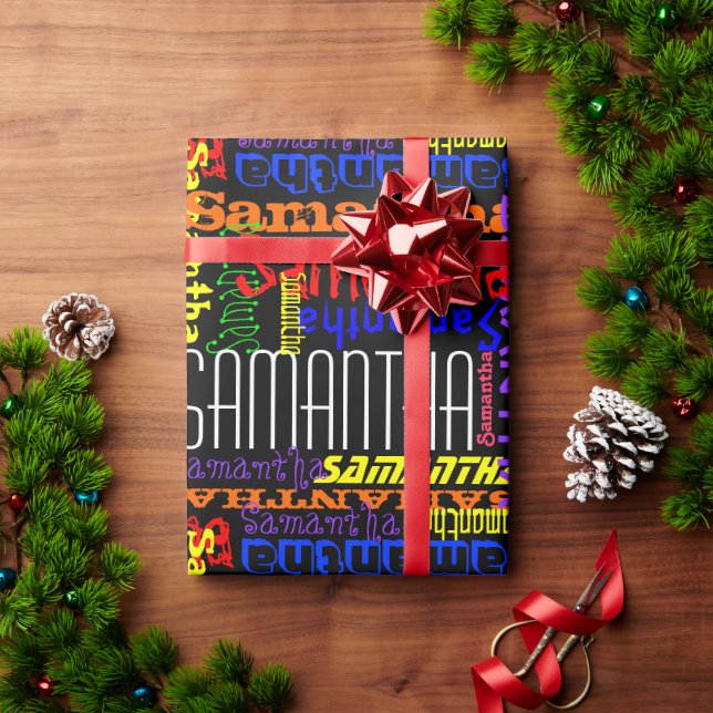 Personalisierter Individuelle Name Collage Bunte G Geschenkpapier (Feiertagsgeschenk)