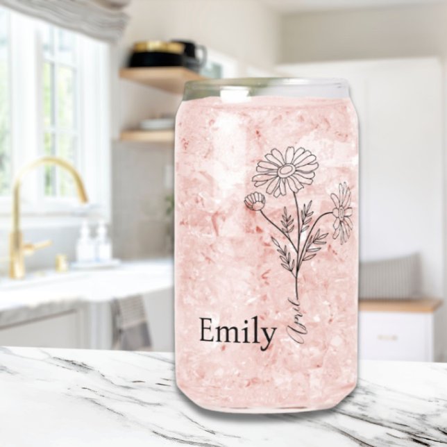 Personalisierter Individuelle Name Daisy April Geb Dosenglas (Personalized Custom Name Daisy April Birth Flower Can Glass)