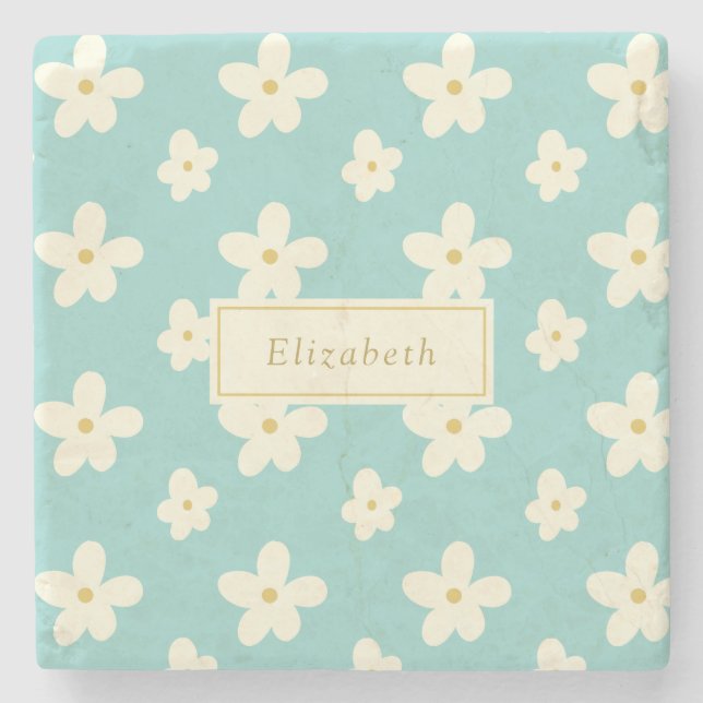 Personalisierter Individuelle Name Daisy Floral Ni Steinuntersetzer (Vorderseite)
