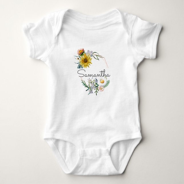 Personalisierter Individuelle Name Monogramm Blume Baby Strampler (Vorderseite)