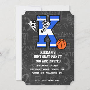 Personalisierter initialer Basketballbuchstabe K Einladung