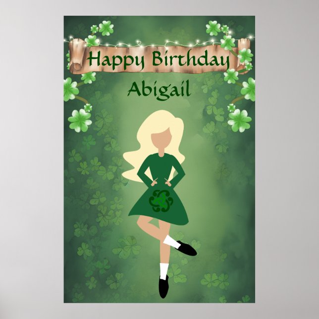 Personalisierter Irish Dance, Blon Hair Happy Birt Poster (Vorne)