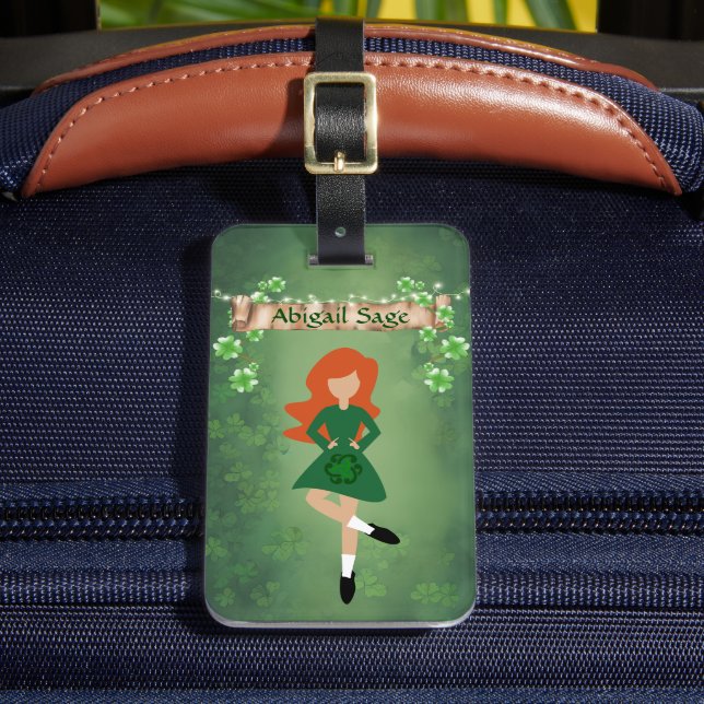 Personalisierter Irish Dancer mit Red Hair Dance Gepäckanhänger (Vorderseite Insitu 2)