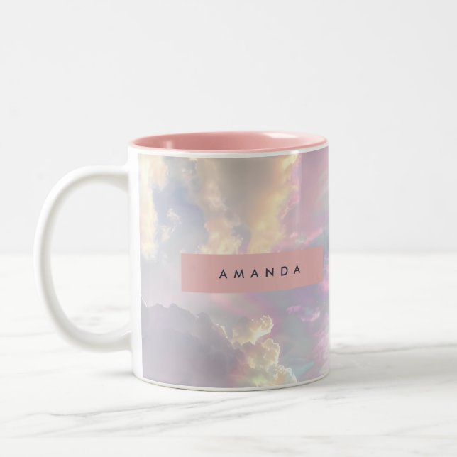 Personalisierter Irisierender Pastell-Wolkenhimmel Zweifarbige Tasse (Links)
