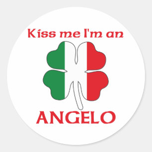 Personalisierter italienischer Kuss Ich bin Angelo Runder Aufkleber