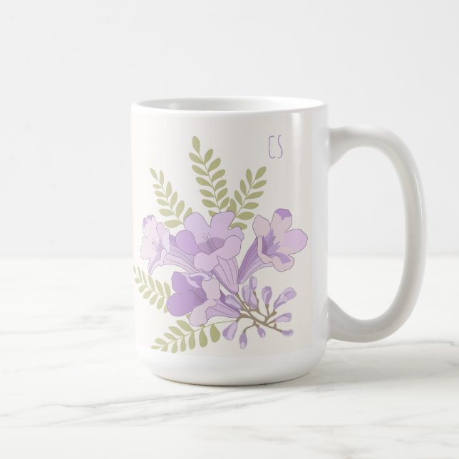 Personalisierter Jacaranda-Blüten-Anfangsbuchstabe Kaffeetasse (Rechts)