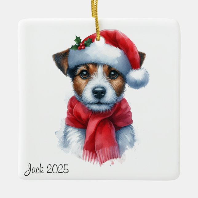 Personalisierter Jack Russell Dog Tragen einer Wei Keramikornament (Vorderseite)