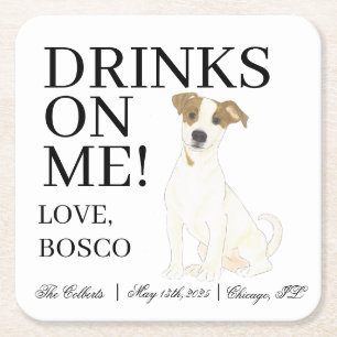 Personalisierter Jack Russell Terrier Dog Wedding Rechteckiger Pappuntersetzer
