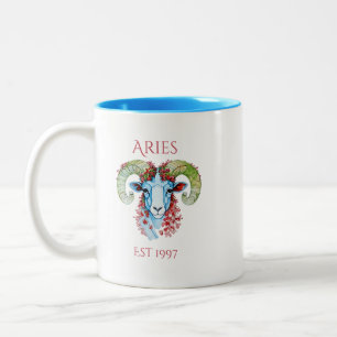 Personalisierter Jahres-Blumen-Aries-Zweifarben-Mu Zweifarbige Tasse
