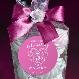 Personalisierter Jahrestag 5 Jahre rosa Turmalin Runder Aufkleber