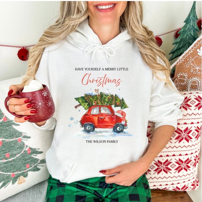 Personalisierter Jahrgang Weihnachten - Rotes Auto Hoodie (Von Creator hochgeladen)