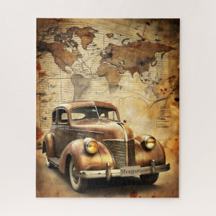 Personalisierter Jahrgangswagen Antike Weltkarte Puzzle