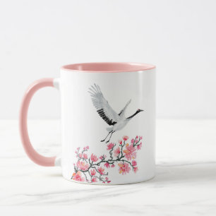 Personalisierter japanischer Kranich und Kirschblo Tasse