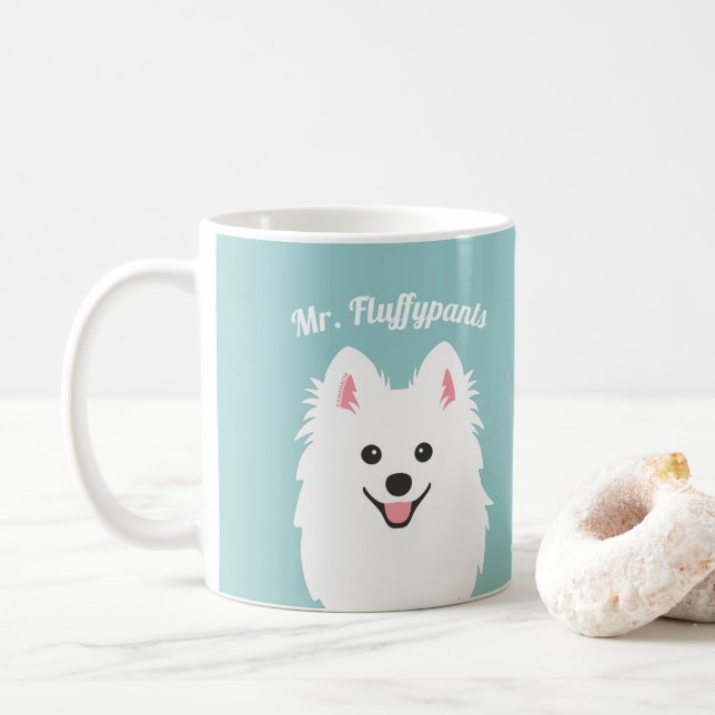 Personalisierter japanischer Spitz-Hund / Samoyed  Kaffeetasse (Mit Donut)