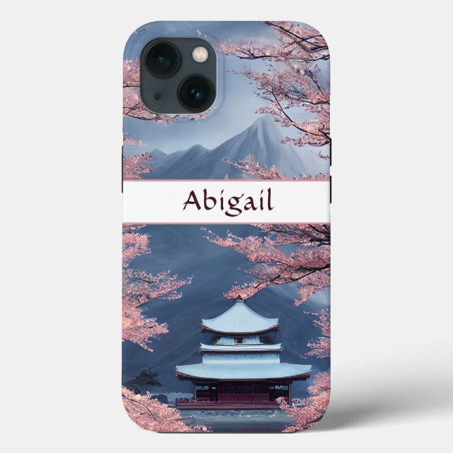 Personalisierter japanischer Tempel, Kirschblüten Case-Mate iPhone Hülle (Rückseite)
